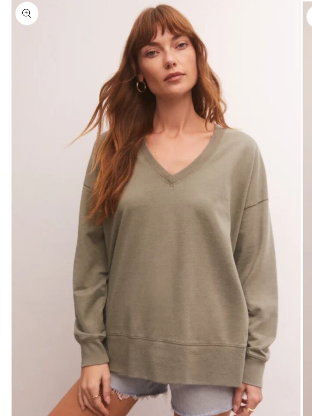 Z Supply Modern V Neck Weekender Long Sleeve Lightweight Sweatshirt XS Green